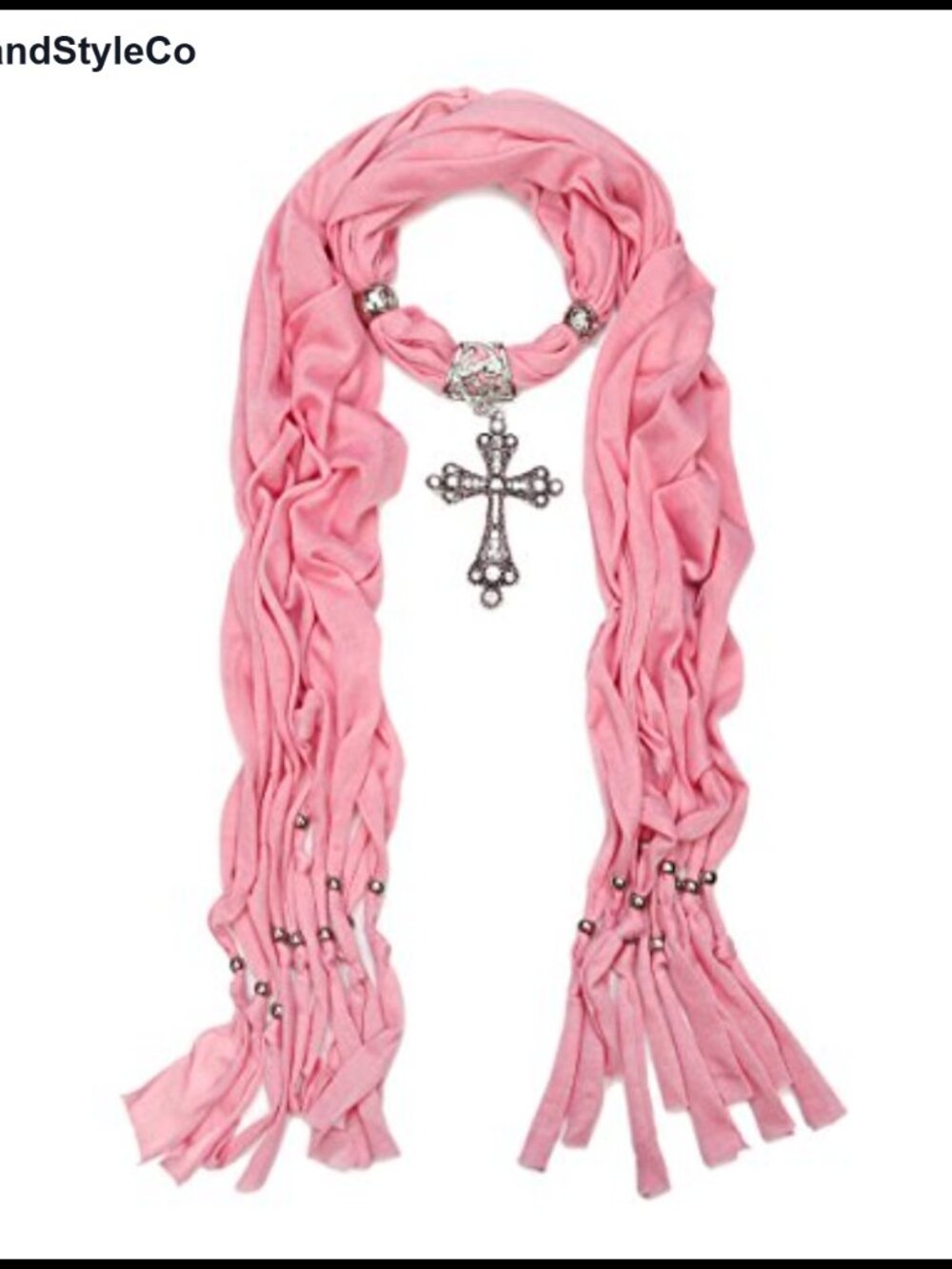 Elegant Cross Charm Pendant Scarf with Rhinestone Medallion